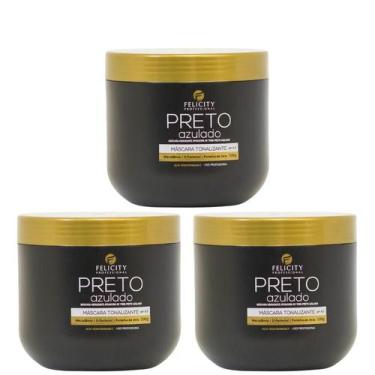 Imagem de Kit 3 Mascara Tonalizante Preto Azulado Felicity 500Gr - Felicity Prof