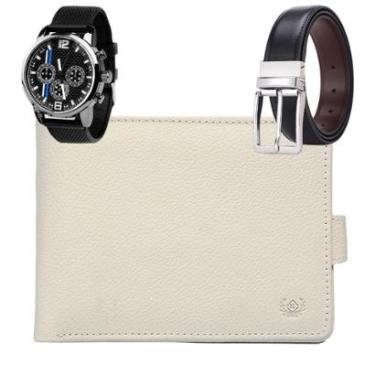 Imagem de Carteira Masculina Couro Legitimo + Relogio Masculino Top + Cinto Casual Dupla Face 560OFF-Masculino