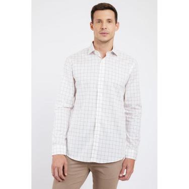 Imagem de Camisa Aramis Slim Tricoline Grid Xadrez Branco Com Vermelho-Masculino