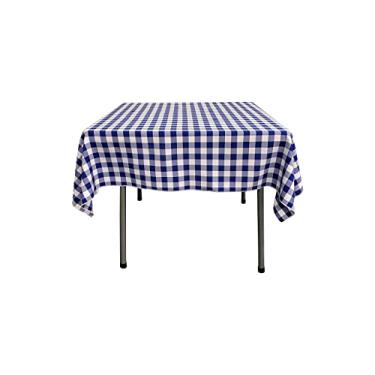 Imagem de LA Linen Toalha de mesa quadrada xadrez de poliéster 147 x 147 cm, azul royal e branco