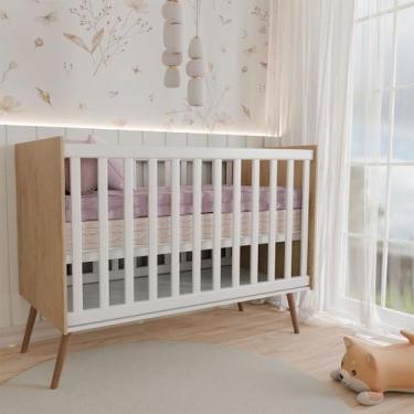 Imagem de Berço Mini Cama Delicadeza Freijó/Branco - Panorama Móveis, Marrom Cla
