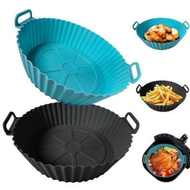 Imagem de Pacote com 2 forros de silicone para fritadeira a ar kookkit, forros de silicone reutilizáveis para 3-5 QT, acessórios de forno de micro-ondas para fritadeira a ar, melhor do que forro de papel
