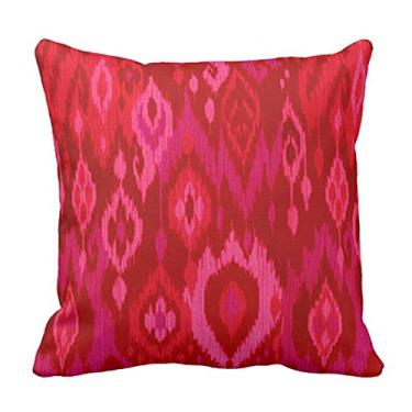 Imagem de SPXUBZ Boho Chic Vermelho Rosa Fúcsia Ikat Tribal Tapeçaria Fronha Decorativa Decoração de Casa Bom Presente Quadrado Fronha Interior/Exterior Tamanho: 45 x 45 cm (Dois lados)