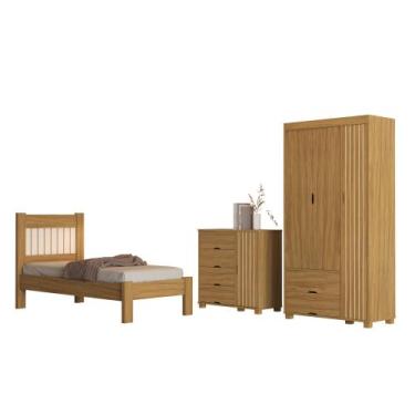 Imagem de Quarto de Solteiro Cama MDF Com Estrado Madeira Comoda 4 Gavetas 1 Por