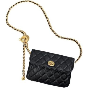Imagem de Bolsa feminina elegante com corrente de couro – a melhor pochete versátil a tiracolo / cintura, Preto, Small