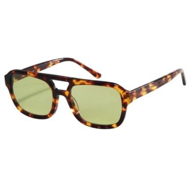 Imagem de JRLLFD Óculos de sol polarizados de acetato vintage, masculino e feminino, óculos de luxo com dupla viga, UV400 (tamanho único/casco de tartaruga verde)