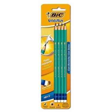 Imagem de Lápis preto com borracha Bic Evolution HB n2 ponta resistente com 4 un