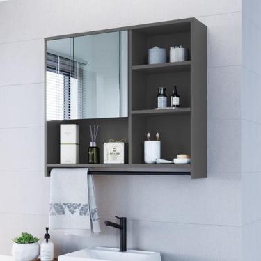 Imagem de Armário Espelheira para Banheiro 80cm com 1 Porta 4 Nichos e Toalheiro