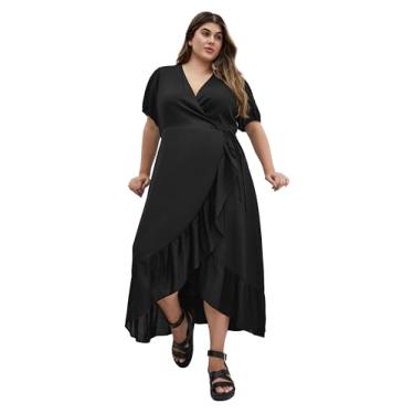 Imagem de City Chic Vestido feminino plus size - Sarina Wrap Midi, Preto, 52