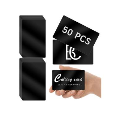 Imagem de 50 cartões de visita de metal preto, cartões de visita de metal de alumínio para gravadores CNC, gravação a laser, multiuso, personalizados, cartões de visita em branco, espessura de 0,01 polegada