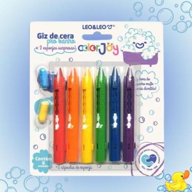 Imagem de Giz de Cera Para Banho 6 Cores +2 Esponjas Surpresas ColorJoy - Leo&Le