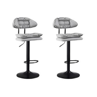 Imagem de Lzyjckh Conjunto de 2 bancos de bar giratórios, estofados ajustáveis Cadeiras de ilha com altura de bar sem braços com encosto e apoio para os pés para cozinha doméstica,Light gray