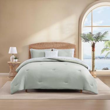 Imagem de Tommy Bahama - Jogo de cama casal/queen bônus, edredom macio reversível com fronhas, lençóis e fronhas combinando, inclui travesseiro decorativo, essencial para quarto casual (verde seersucker,