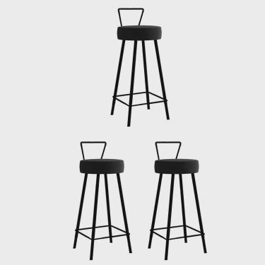 Imagem de Kit 03 Banqueta Alta Com Encosto Tais Eiffel Cozinha Bar Bistrô Ferro Preto Sintético Preto - Ahz Móveis
