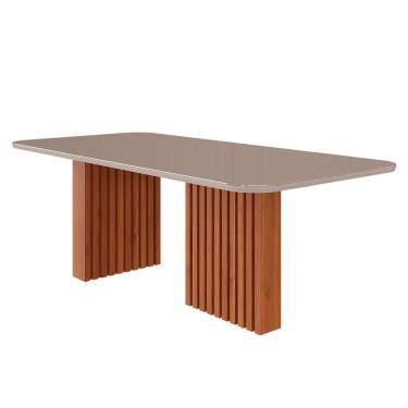 Imagem de Mesa de Jantar Retangular com Tampo de Vidro Ester Cinamomo e Off White 210 cm