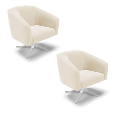 Imagem de Cadeira Sala De Jantar Giratória Base Cromada Kit 2 Stella Veludo D03 - D'rossi Cor Bege