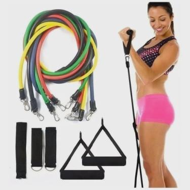 Imagem de Kit Elásticos Extensores Pilates Elástico Extensor Yoga Alongamento Musculação Com 11 Peças