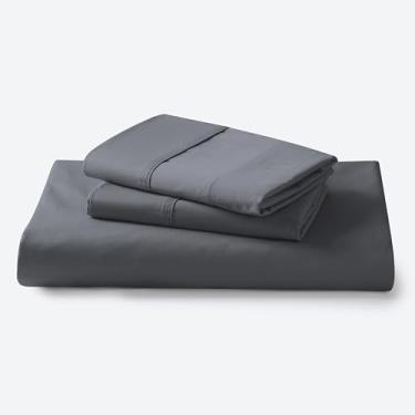 Imagem de Zaizaihome Lençol casal de 600 fios, 100% algodão egípcio, conjunto de 3 peças (1 lençol com elástico, 2 fronhas), tecido acetinado, respirável, lençol de cama com bolso profundo de 41 cm, cinza