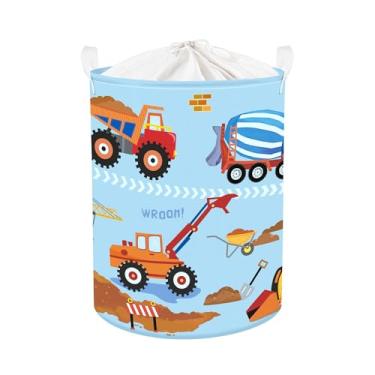 Imagem de HUUMONSS Carrinho de construção, cesto de roupa suja dobrável, cesta de armazenamento infantil, caixa de presente para meninos, caixa de brinquedo para berçário, escavadeira, 63L