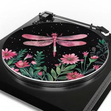 Imagem de GLENLCWE Dragonfly Night Floral Toca-discos de vinil 30,5 cm Tapete antiestático de borracha fonógrafo LP vinil toca-discos acessórios