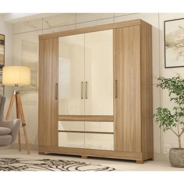 Imagem de Roupeiro Casal Bilbão 4 Portas e 4 Gavetas - Amêndola Touch/Off White Demóbile 