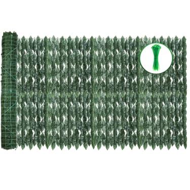 Imagem de GEIGUIWA Tela De Parede De Cerca De Privacidade De Hera Artificial De 240 X 40 Pol., Painéis De Cerca De Folhas De Videira De Hera De Fundo De Vegetação Falsa Para Pátio, Varanda, Jardim, Quintal, D