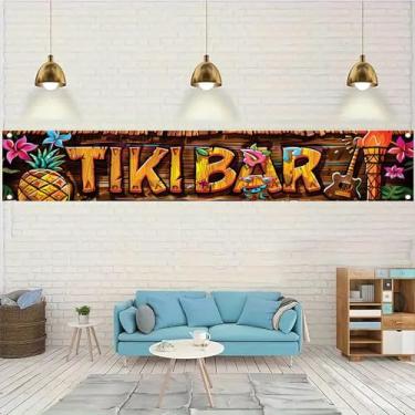 Imagem de Starlit Patio Tiki Bar Banner Havaiano Luau Decorações de Festa Tropical Praia Bar Sinal Verão Exterior Pátio Piscina Divertido Aloha Moana Havaí Tiki Hawaiian Luau Tiki Pano de Fundo 50 x 395 cm