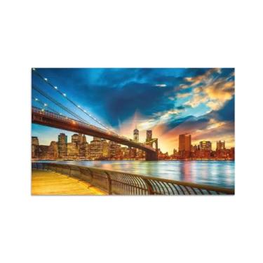 Imagem de MUHJDYC Arte de parede de paisagem urbana - pintura de paisagem em tela para sala de estar - impressões panorâmicas em tela de arte pôster-ponte edifícios pôr do sol 30x50cm-12x19in sem moldura