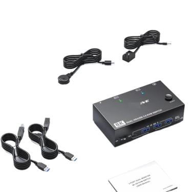 Imagem de YXX7XY Interruptor HDMI KVM 8K 2 monitores 2 computadores 8K @60Hz 4K @144Hz, comutador KVM de monitor duplo com 4 hub USB 3.0 para impressora de teclado e mouse (adaptador de plugue AU)