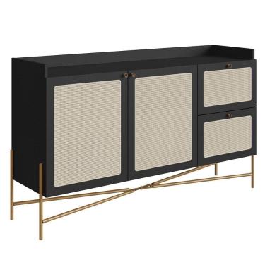 Imagem de Balcão Aparador Buffet 2 Portas Pé Metal Arlo A10 Nero/dourado - Mpozenato