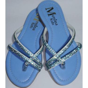Imagem de Calce Fácil Rasteirinha Chinelo Strass Cristal e Azul Menina kids, Azu
