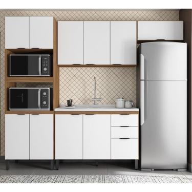 Imagem de Cozinha Modulada 5 peças com Paneleiro Torre Quente Forno/Microondas Firenze - Amêndola Touch/Branco Demóbile