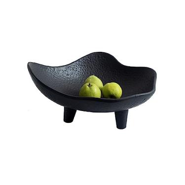 Imagem de cesta de frutas Simples casa cerâmica grande placa de frutas ornamento decorativo criativo fungo placa de frutas ornamento branco preto três pés placa de frutas decoração de cozinha(Preto)