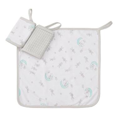 Imagem de KIT DE PANINHO DE BOCA BEBE COM PRENDEDOR DE CHUPETA ESTAMPADO COM 03 UNIDADES - BABETE (COELHO)