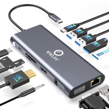 Imagem de Estação de ancoragem para laptop, hub USB C 12 em 1 – monitor duplo com 1x 4K @60Hz HDMI, VGA, 100W PD, Ethernet, 3× USB 3.0, porta de dados USB-C, leitor de cartão SD/TF, áudio – compatível com