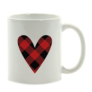 Imagem de Andaz Press Presente de caneca de café gráfico engraçado dia dos namorados, coração xadrez vermelho búfalo, lenhador, 1 pacote, namorada, namorado, marido, esposa, noiva, namorada, esposa, filha