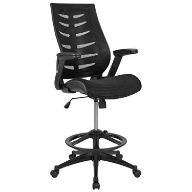 Imagem de Flash Furniture Cadeira ergonômica de desenho de malha preta com encosto alto com anel ajustável e braços articulados ajustáveis