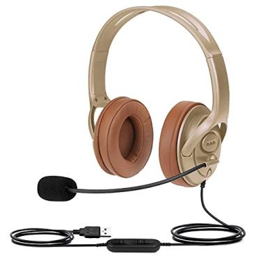 Imagem de Fone de ouvido USB para Skype Zoom Teams Meetings, videoconferência, reconhecimento de fala, digitação remota, trabalho em casa, escritório, telesales, softphone, chamada de chat com microfone, cancelamento de ruído, ouro sobre a orelha