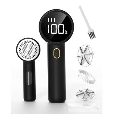 Imagem de Barbeador de tecido, removedor de fiapos elétrico recarregável com 6 lâminas de folha, 3 velocidades e tela de LED, remoção profunda de bolinhas para roupas, suéter, sofás, cobertores