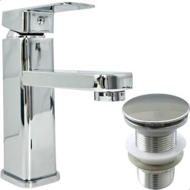 Imagem de Dona D Cor, Kit Torneira Banheiro Cromada Bica Baixa E Valvula Click 1 1/4 Aço Inox Brilhoso Torneira Monocomando Misturador Bancada Lavabo E Ralo De Pia 4cm