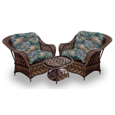 Imagem de Conjunto De Poltronas Fibra Sintética Naja - 2 Poltronas + 1 Mesa Centro - Tecido Palmares Petróleo
