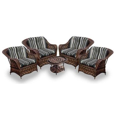 Imagem de Conjunto De Poltronas Fibra Sintética Naja - 4 Poltronas + 1 Mesa Centro - Tecido Illimani Preto