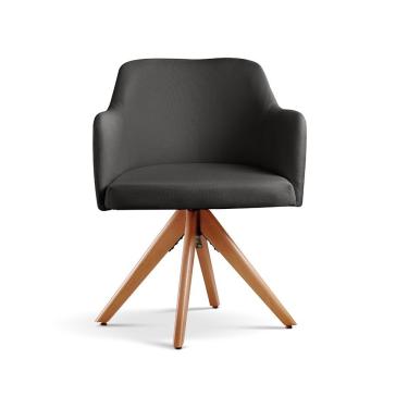 Imagem de Poltrona Eros Base Giratória De Madeira linho Preto 102