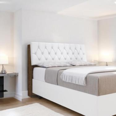 Imagem de Cabeceira Estofada Yasminne Queen Malbec Com Capitonê Branco