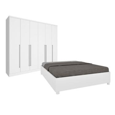 Imagem de Quarto De Casal Guarda-roupa 6 Portas Portugal E Cama Box Casal Monaco Espresso Móveis Branco-neve