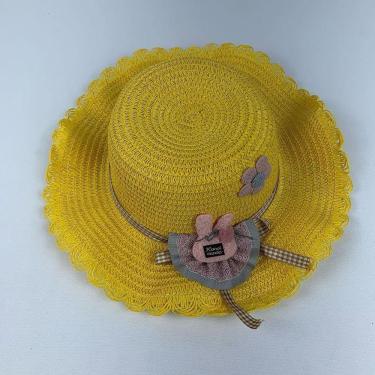 Imagem de Chapéu De Palha Sintética Infantil Moda Praia Com Coelhinho Com Elástico amarelo