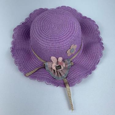 Imagem de Chapéu De Palha Sintética Infantil Moda Praia Com Coelhinho Com Elástico lilas
