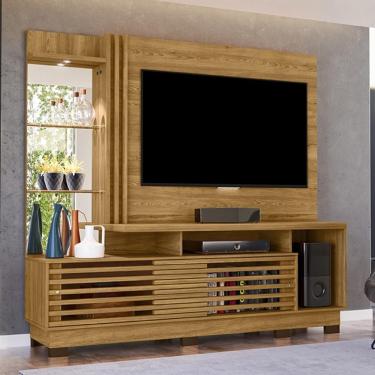 Imagem de Estante Home Theater 2 Portas Com Espelho Led Frizz Plus - Cumaru