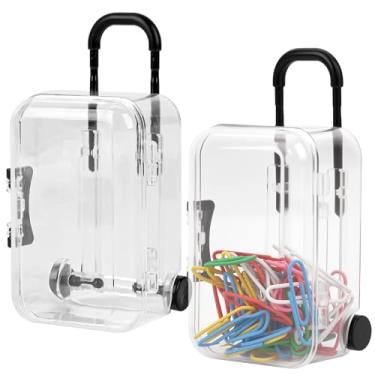 Imagem de SHIDOW Mini suporte de clipe de papel, caixa de armazenamento de plástico portátil para material de escritório, dispensador de clipe de papel de viagem, organizador de mesa fofo (pacote com 2