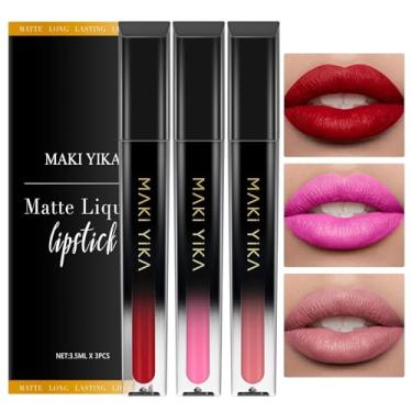 Imagem de MAKI YIKA Batom Matte 3 Peças, Vermelho, Rosa, Nude, Para Mulheres, Longa Duração, À Prova De Manchas, Não Transferível, Sem Crueldade | Vermelho/Rosa/Nude